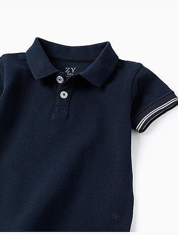 Polo de piqué de algodón con mangas a rayas