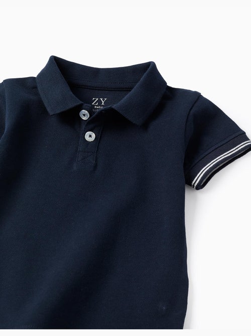 Polo de piqué de algodón con mangas a rayas - Kiabi