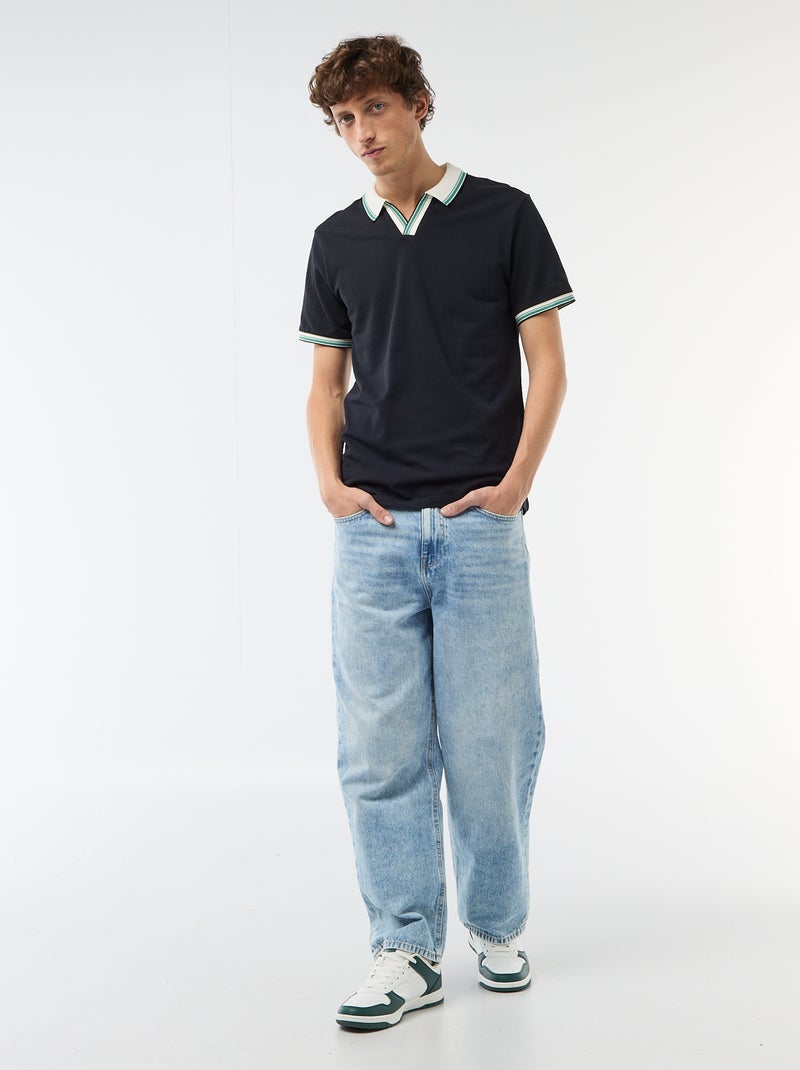 Polo de piqué de algodón de manga corta Azul - Kiabi