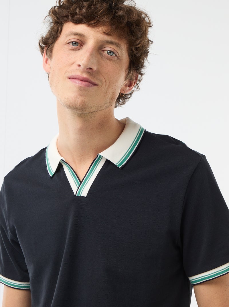 Polo de piqué de algodón de manga corta Azul - Kiabi