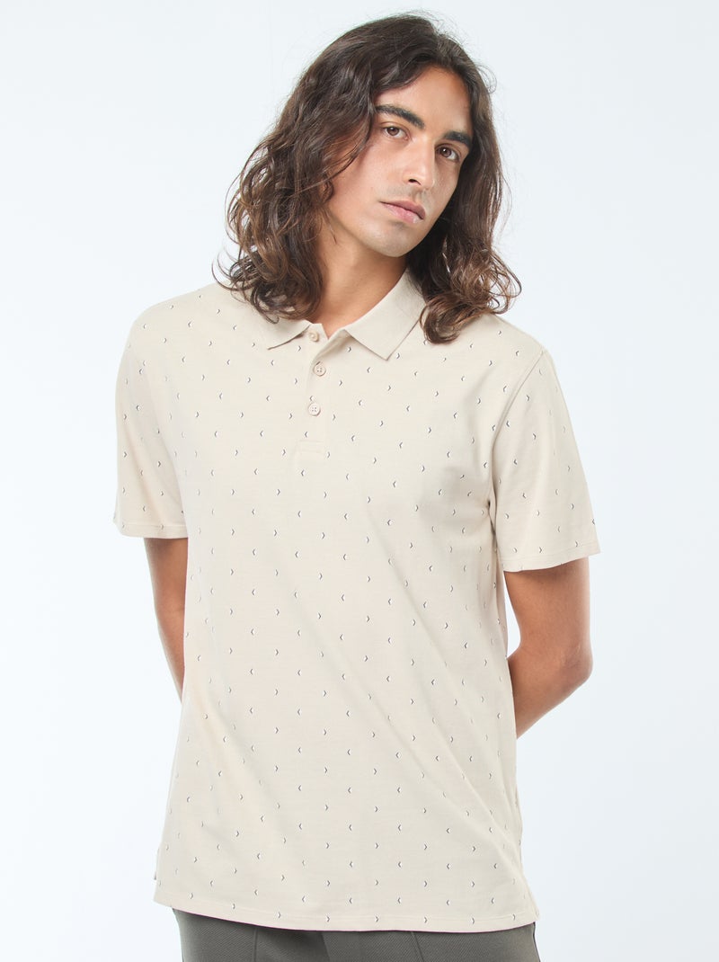 Polo de piqué de algodón de manga corta con motivo Beige - Kiabi
