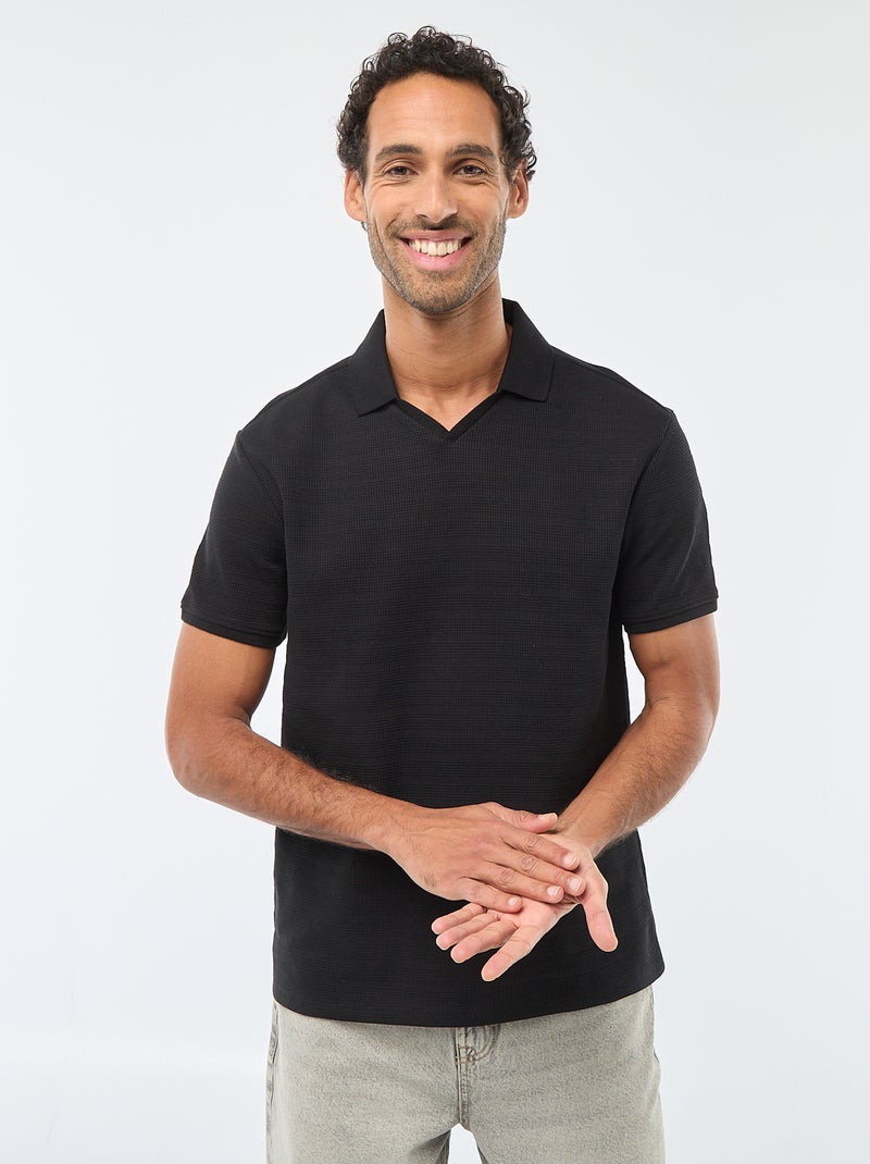 Polo de piqué de algodón de manga corta Negro - Kiabi