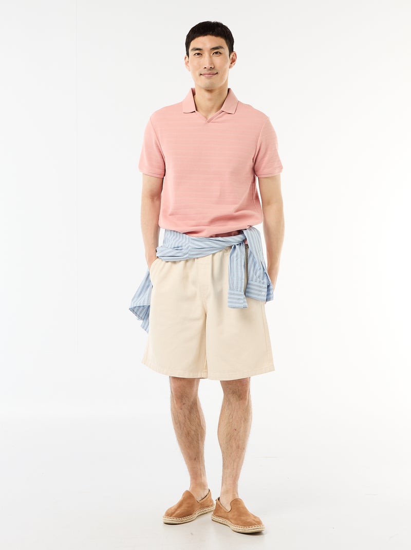 Polo de piqué de algodón de manga corta Rosa - Kiabi