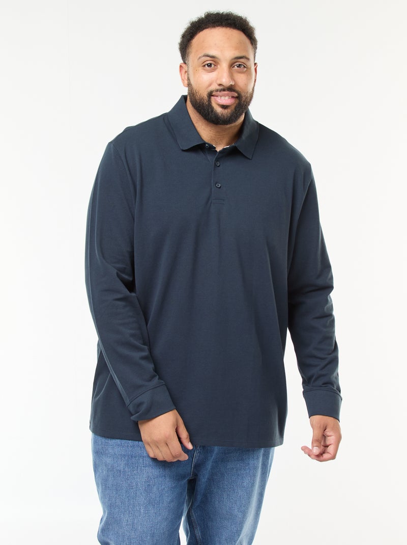 Polo de piqué de algodón de manga larga Azul - Kiabi