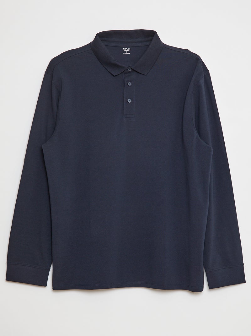Polo de piqué de algodón de manga larga azul - Kiabi