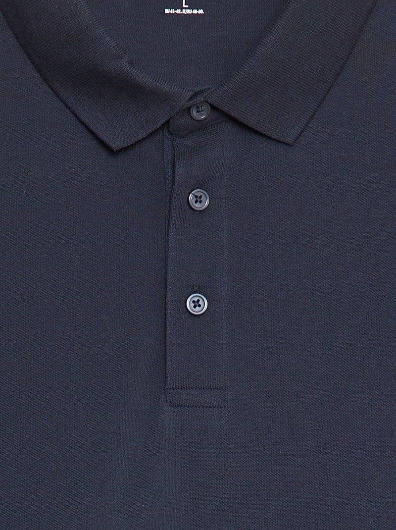 Polo de piqué de algodón de manga larga azul - Kiabi