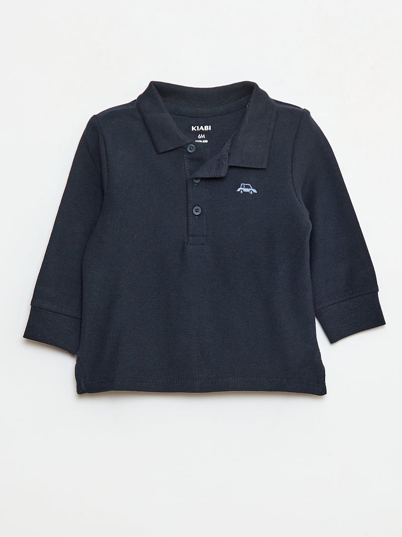 Polo de piqué de algodón de manga larga Azul - Kiabi