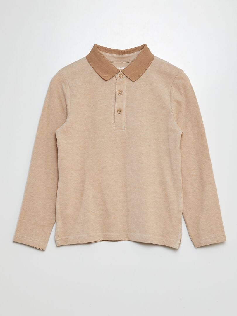 Polo de piqué de algodón de manga larga BEIGE - Kiabi