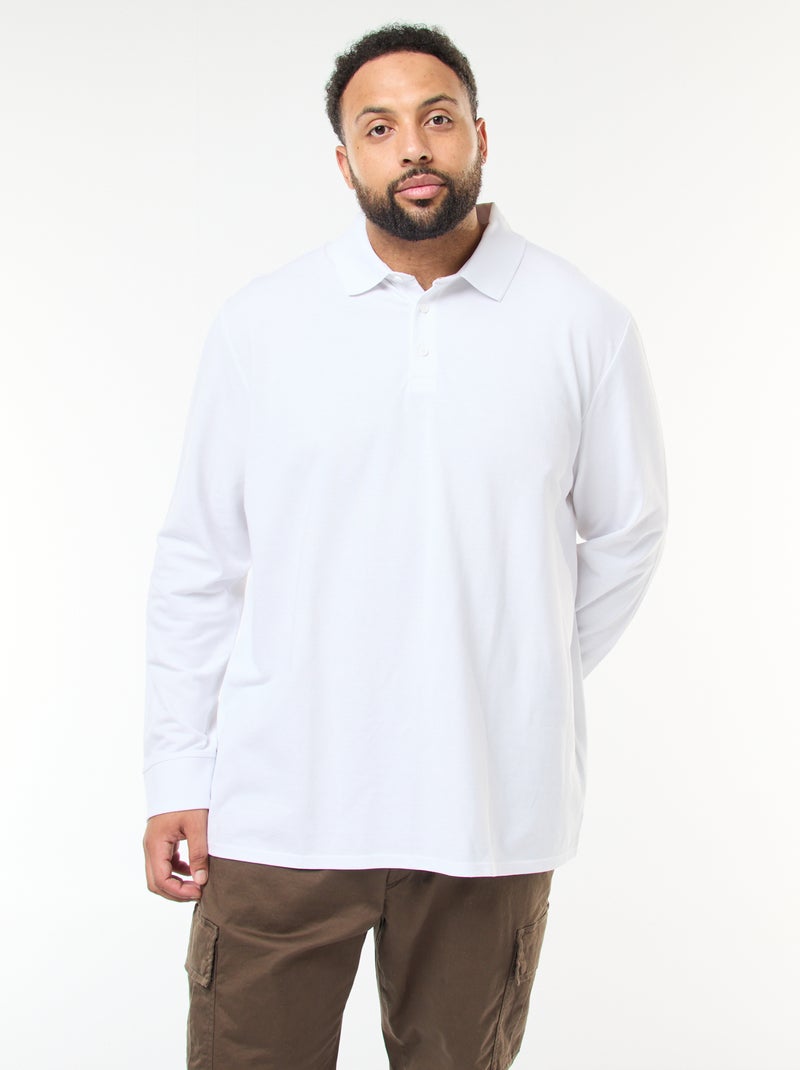 Polo de piqué de algodón de manga larga Blanco - Kiabi
