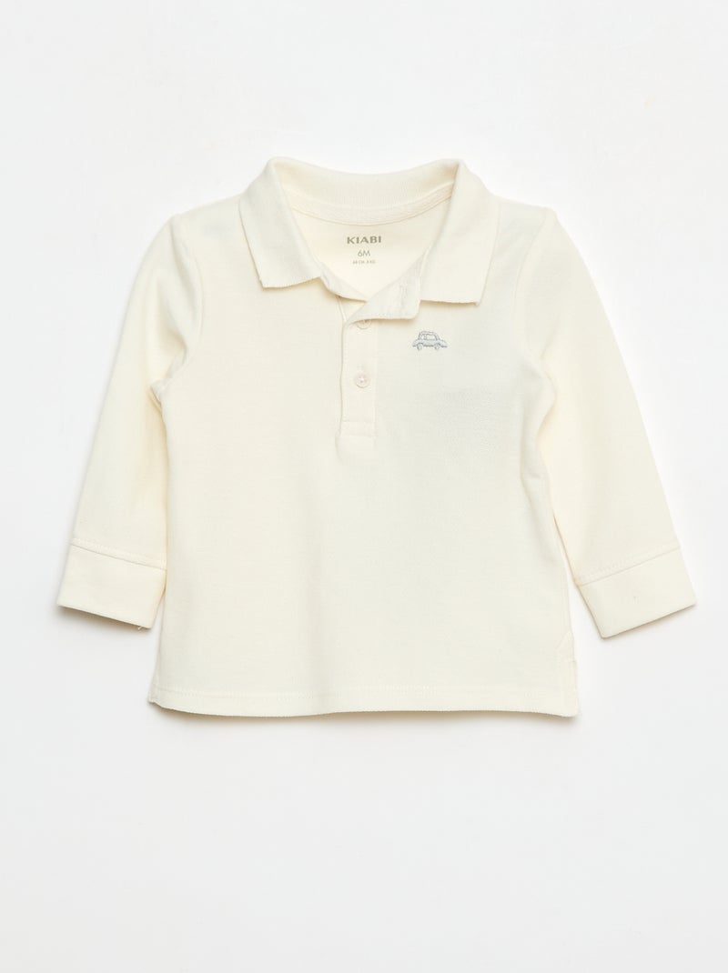 Polo de piqué de algodón de manga larga Blanco - Kiabi