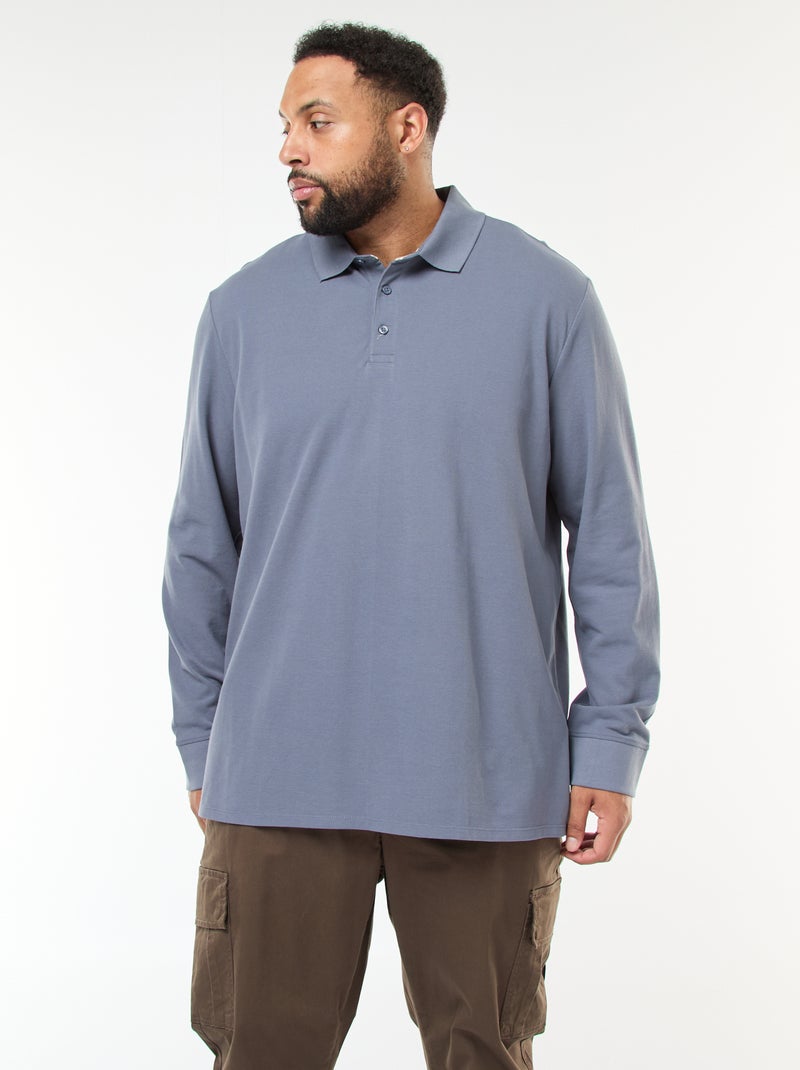 Polo de piqué de algodón de manga larga Gris - Kiabi