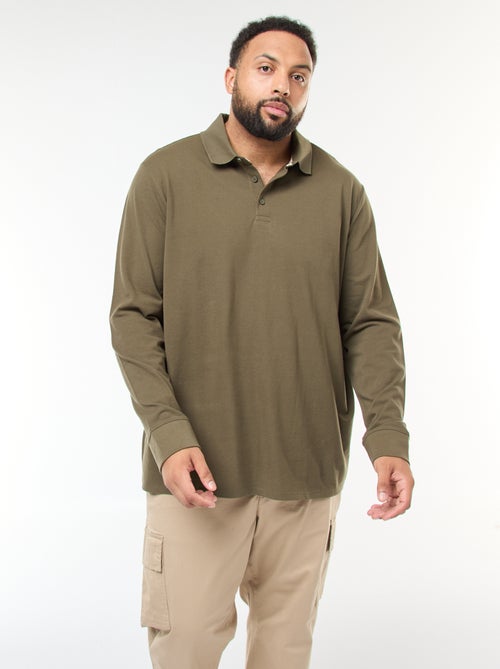 Polo de piqué de algodón de manga larga - Kiabi