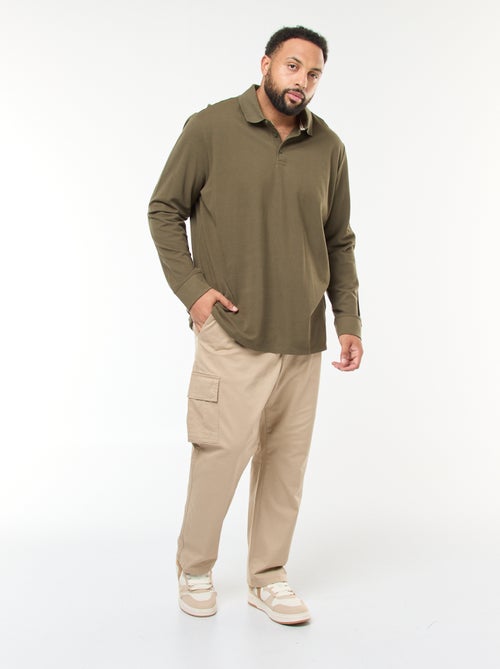 Polo de piqué de algodón de manga larga - Kiabi