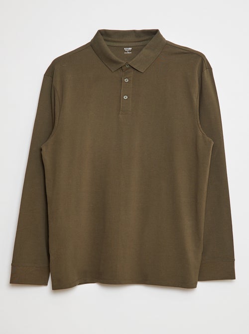 Polo de piqué de algodón de manga larga - Kiabi