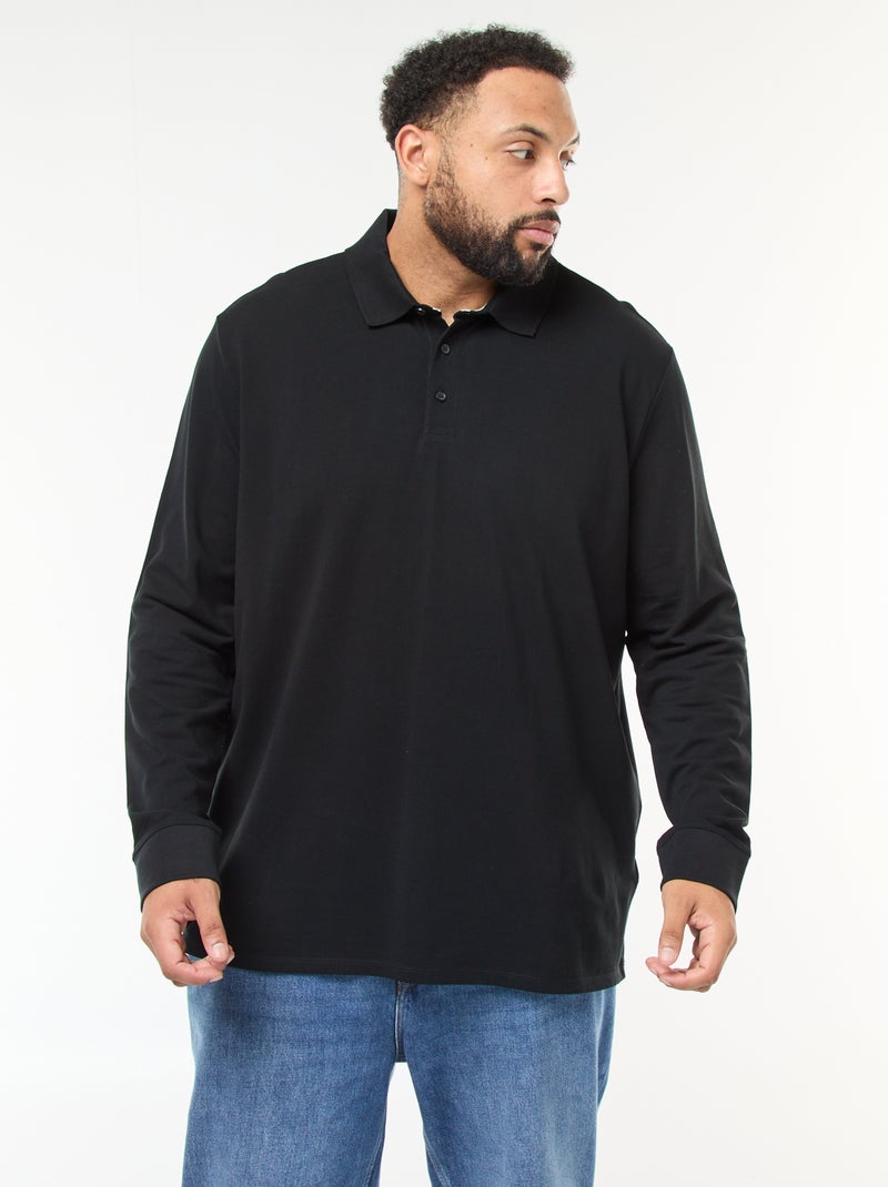 Polo de piqué de algodón de manga larga Negro - Kiabi