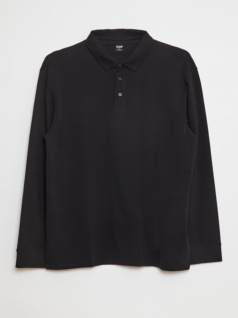 Polo de piqué de algodón de manga larga negro - Kiabi