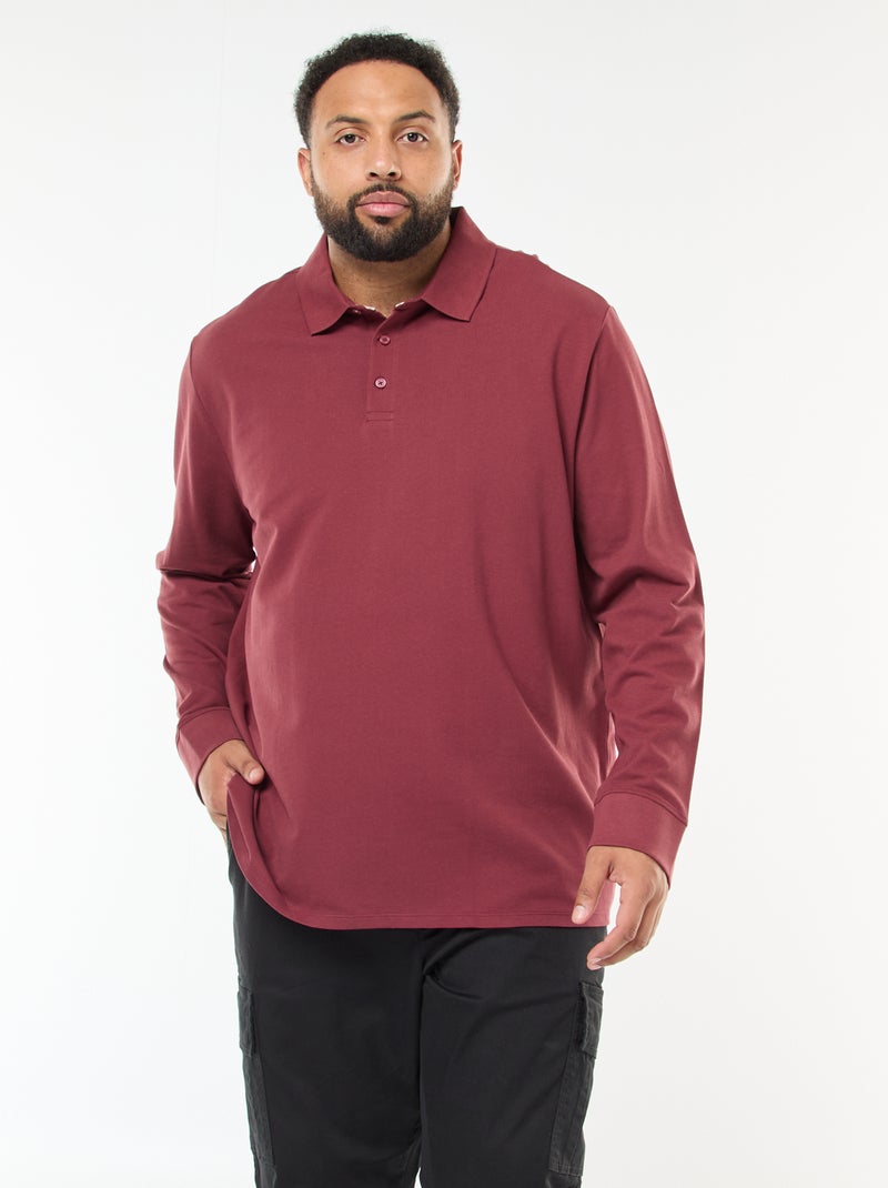 Polo de piqué de algodón de manga larga Rojo - Kiabi