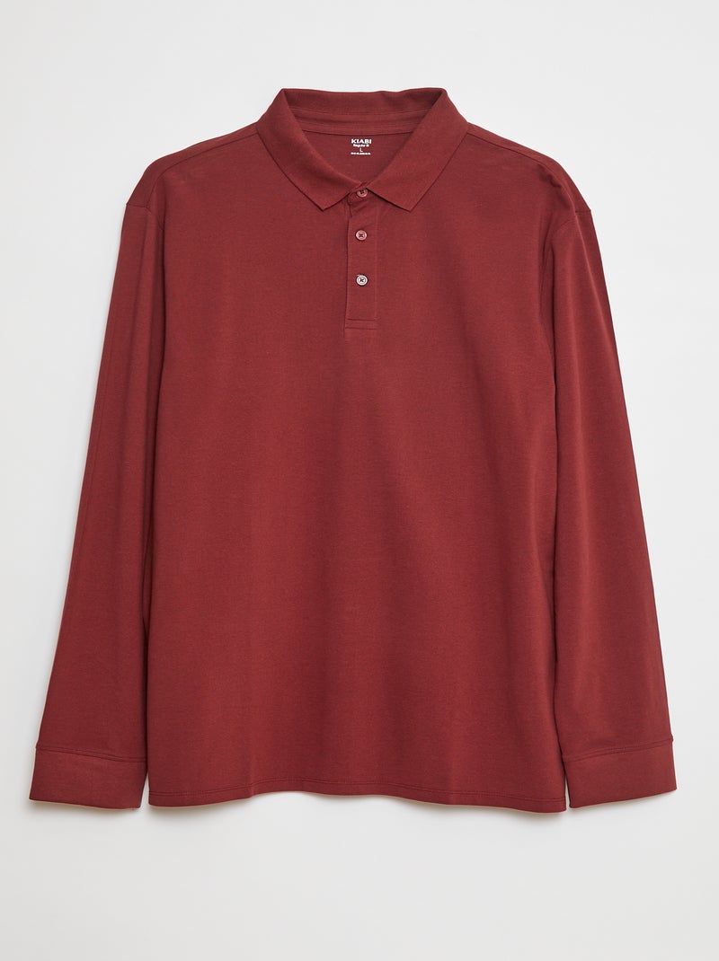 Polo de piqué de algodón de manga larga Rojo - Kiabi