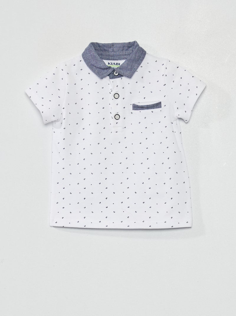 Polo de piqué de algodón estampado BLANCO - Kiabi