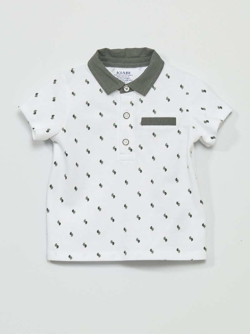 Polo de piqué de algodón estampado BLANCO - Kiabi