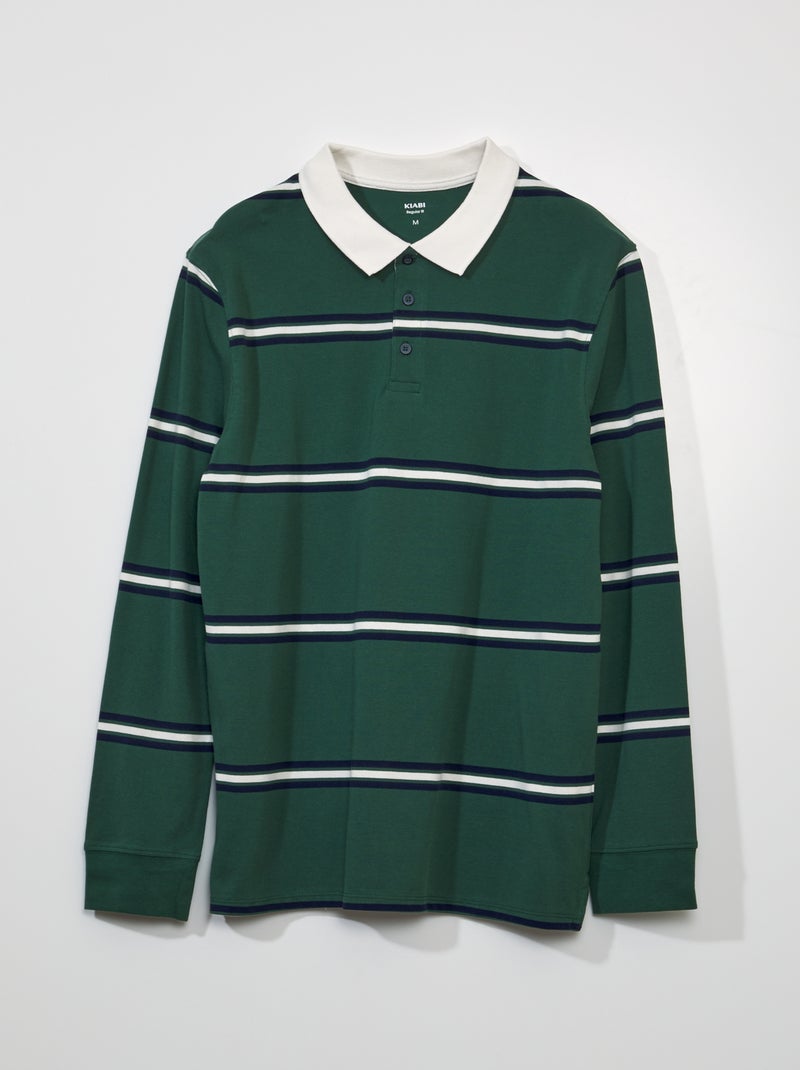 Polo de piqué de algodón estilo rugby Verde - Kiabi