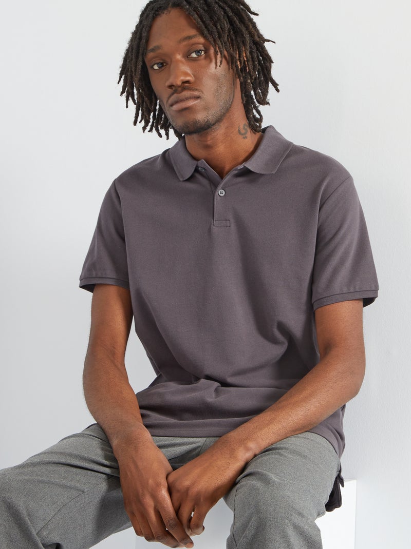 Polo de piqué de algodón gris antracita - Kiabi