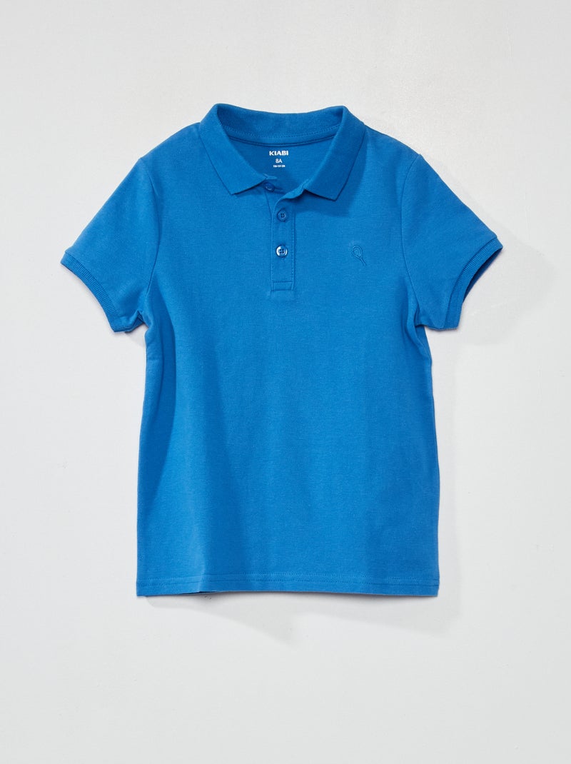 Polo de piqué de algodón liso AZUL - Kiabi