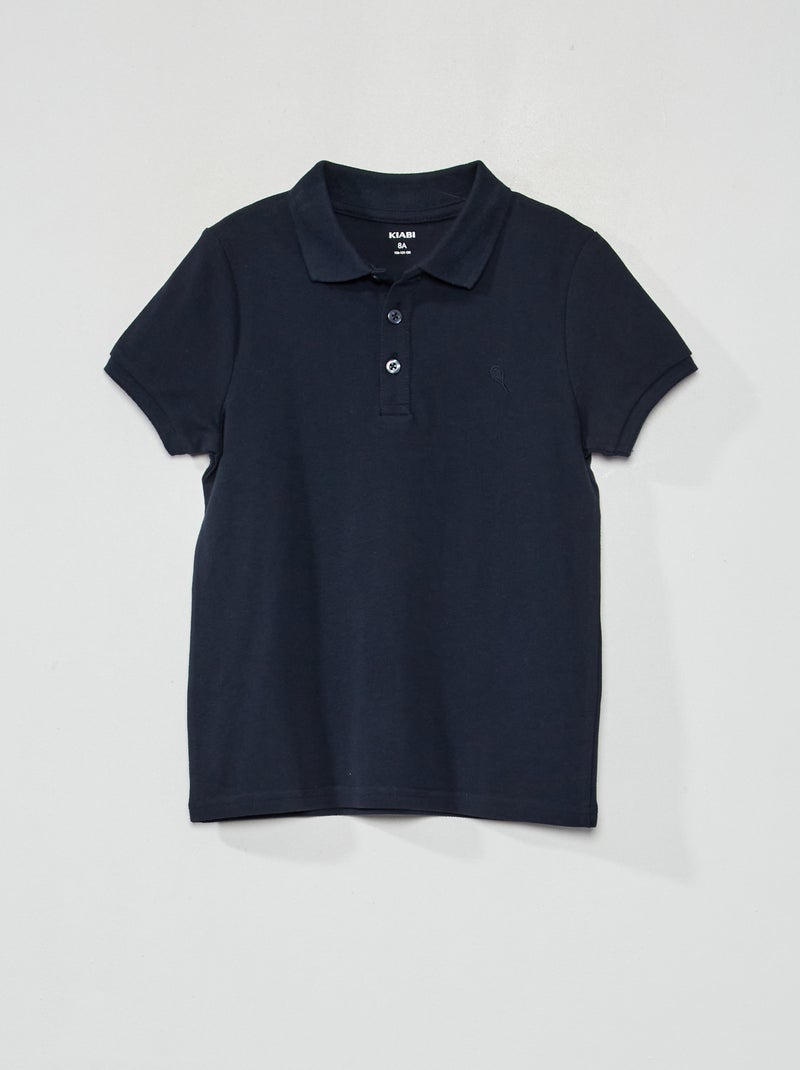 Polo de piqué de algodón liso azul - Kiabi