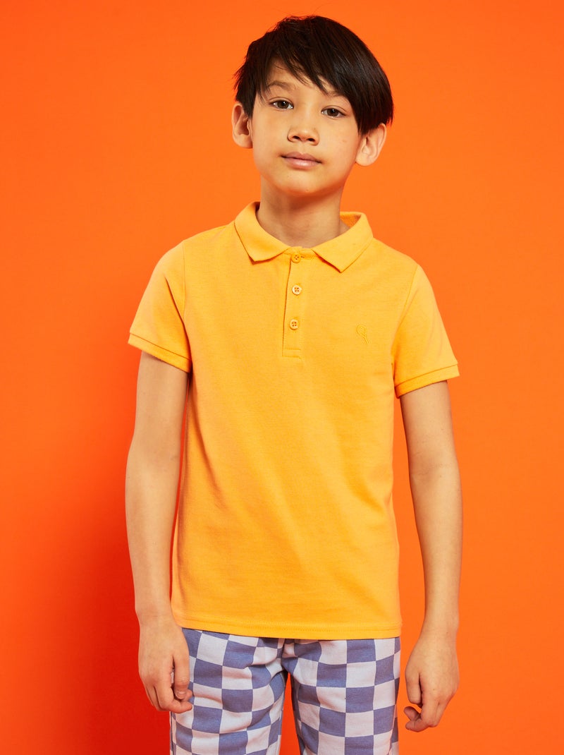 Polo de piqué de algodón liso naranja albaricoque - Kiabi