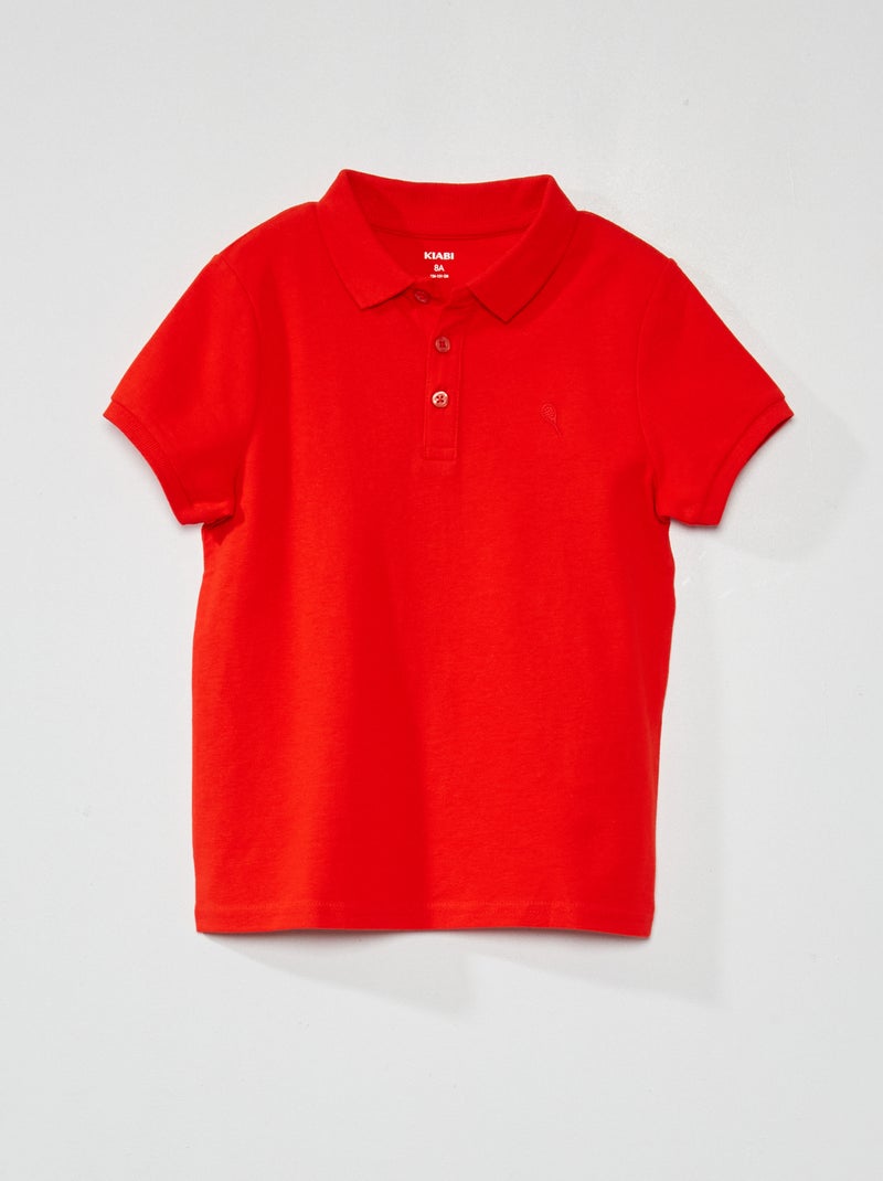 Polo de piqué de algodón liso ROJO - Kiabi
