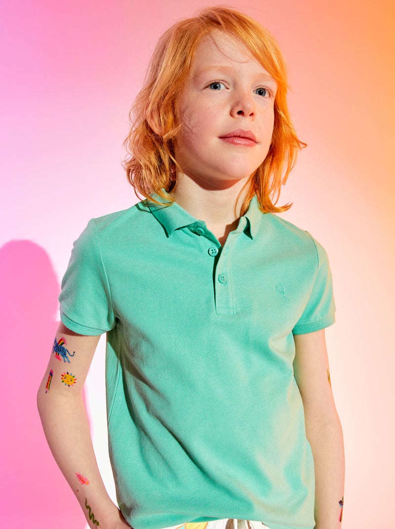Polo de piqué de algodón liso VERDE - Kiabi