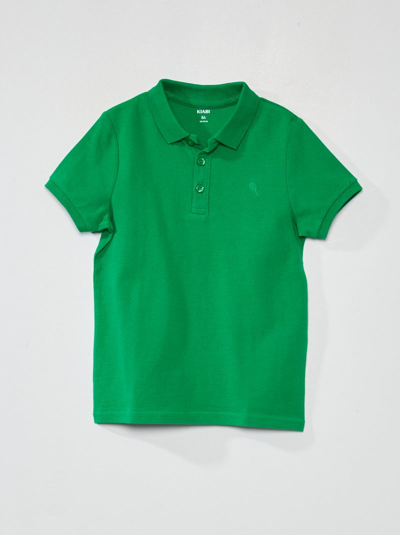 Polo de piqué de algodón liso VERDE - Kiabi