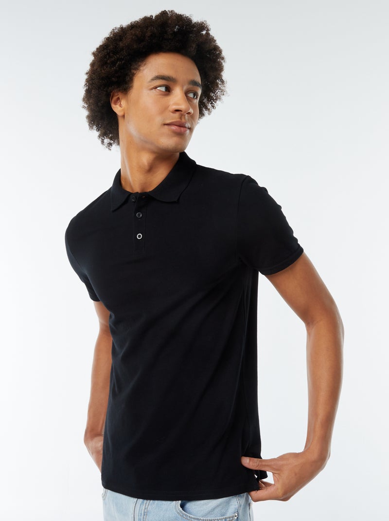 Polo de piqué de algodón negro - Kiabi