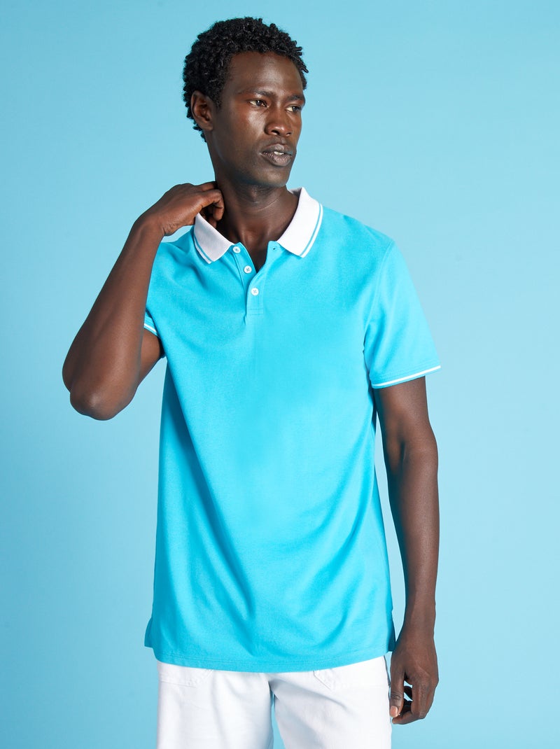 Polo de piqué de algodón turquesa - Kiabi