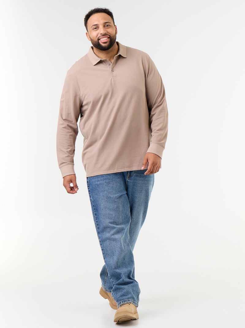 Polo de piqué de manga larga Beige - Kiabi