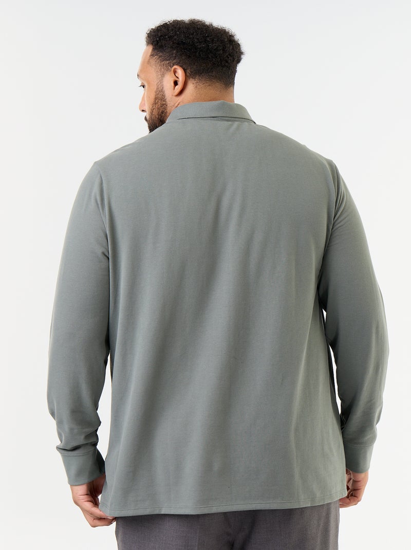 Polo de piqué de manga larga Verde - Kiabi