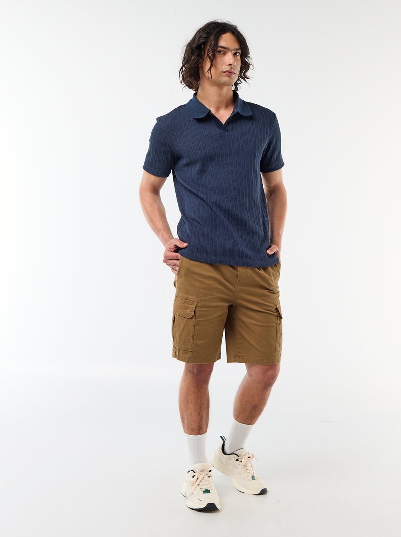 Polo de punto calado con diseño original Azul - Kiabi