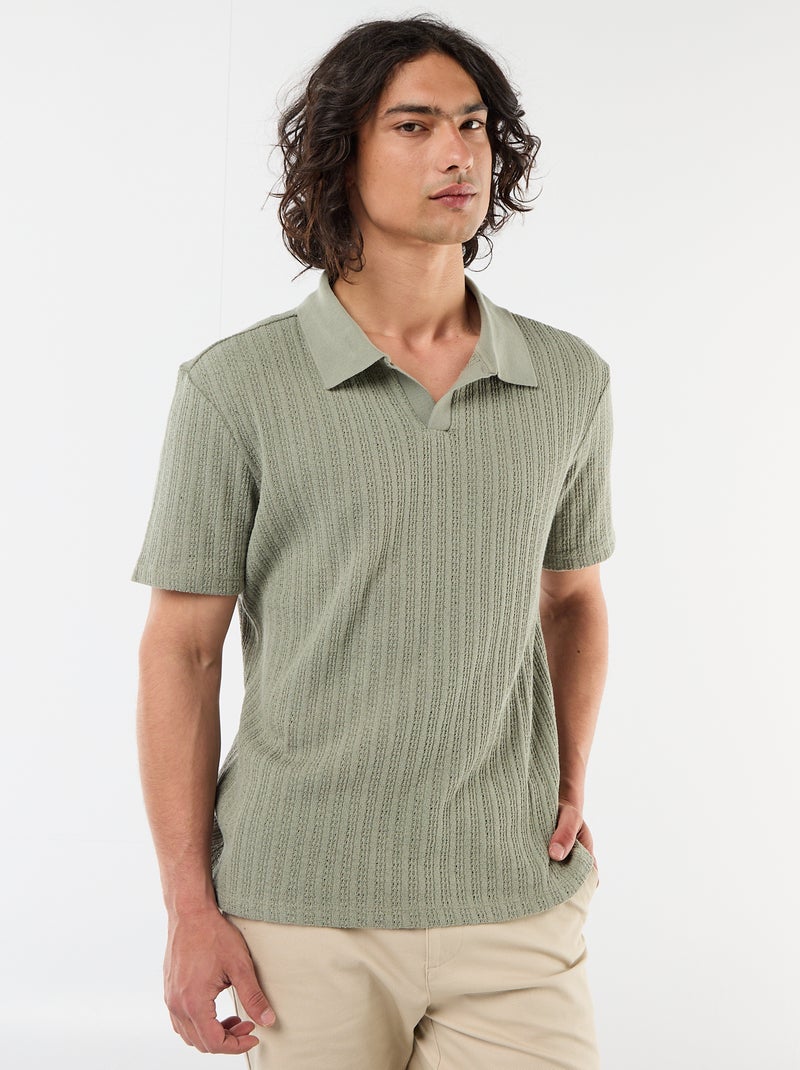 Polo de punto calado con diseño original Verde - Kiabi