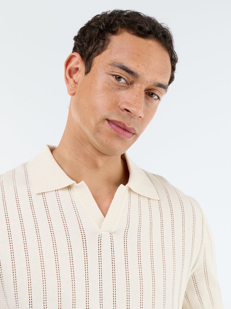 Polo de punto calado de manga corta Beige - Kiabi