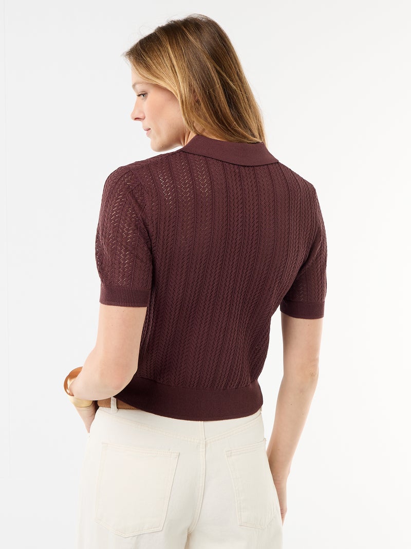 Polo de punto calado de manga corta Marron - Kiabi