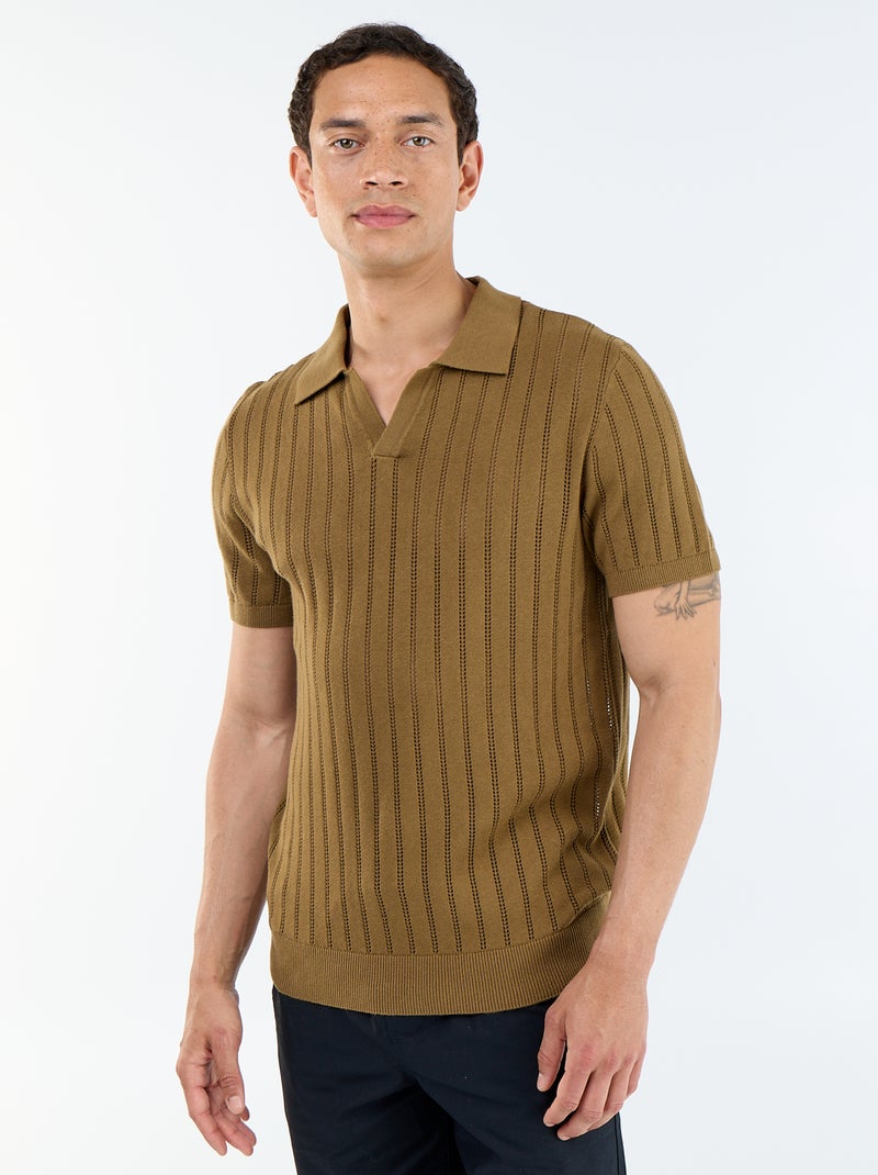 Polo de punto calado de manga corta Marron - Kiabi