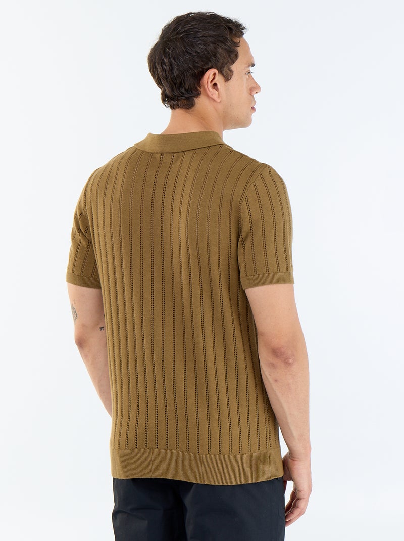 Polo de punto calado de manga corta Marron - Kiabi