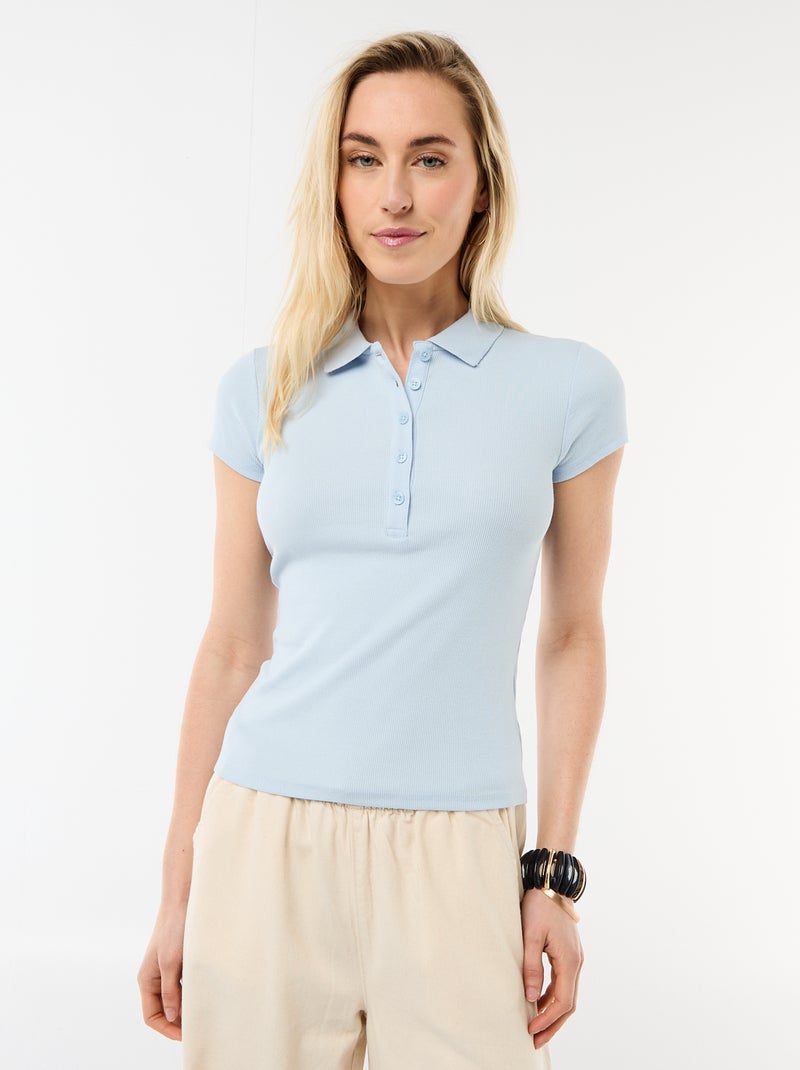 Polo de punto canalé de manga corta Azul - Kiabi