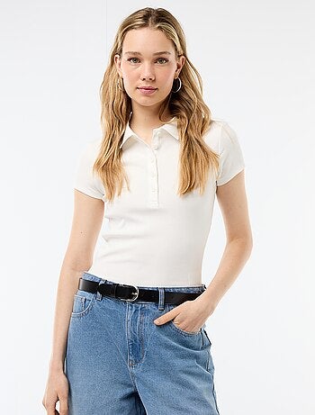 Polo de punto canalé de manga corta