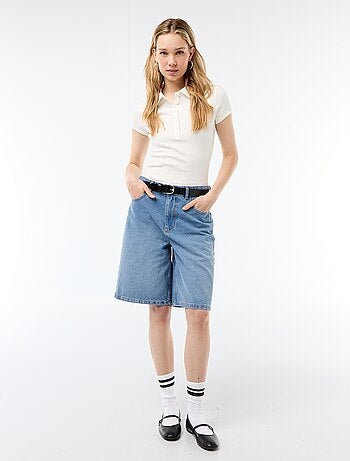 Polo de punto canalé de manga corta