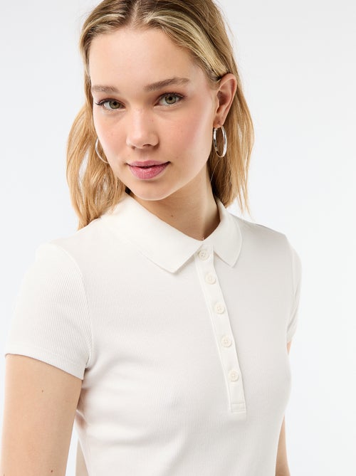 Polo de punto canalé de manga corta - Kiabi