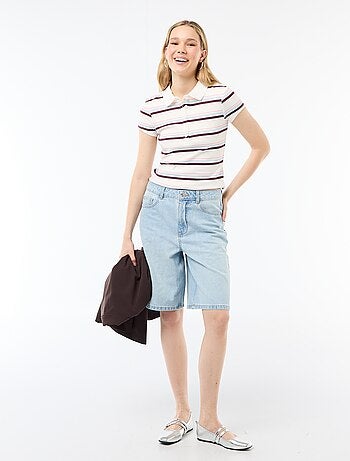 Polo de punto canalé de manga corta