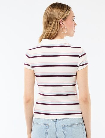 Polo de punto canalé de manga corta