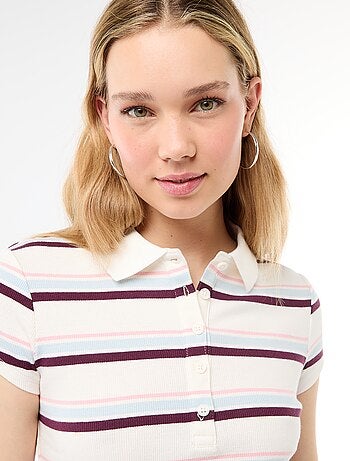 Polo de punto canalé de manga corta