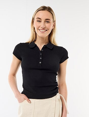 Polo de punto canalé de manga corta